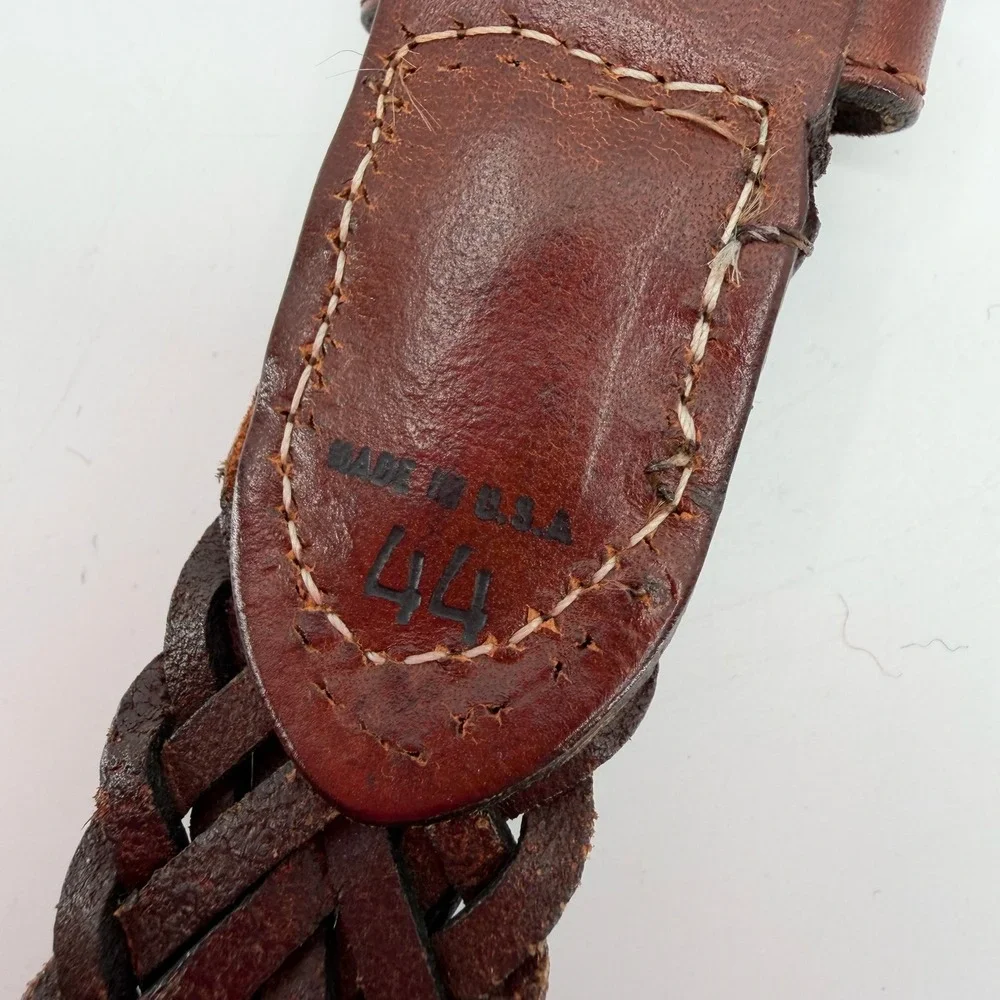 Vtg Woven Leather Belt Mens 40 Brown Black Braided Solid Brass Buckle Italy USA